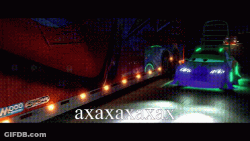 Purple Car Driving Next To Truck Saying Axxaxxaxx GIF