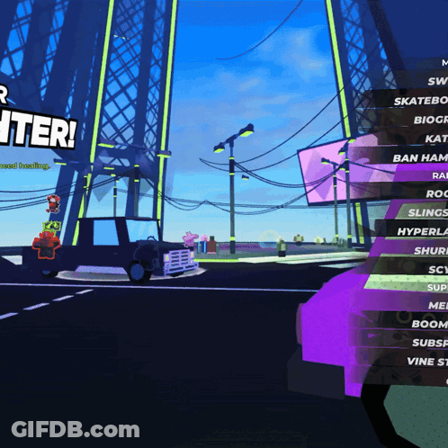 Purple Car On Bridge Video Game Screenshot GIF