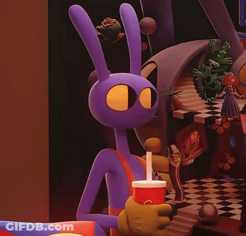 Purple Cartoon Character Drinking Cup GIF