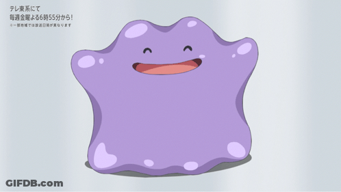 Purple Cartoon Character Smiling With Chinese Caption GIF