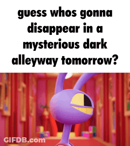 Purple Cartoon Character Standing In Dark Alleyway Tomorrow GIF