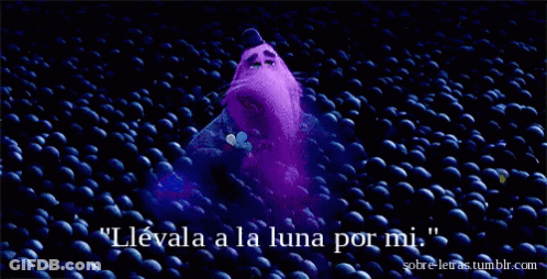 Purple Cartoon Character Surrounded By Blue Balls Llevala A La Luna Por Mi GIF