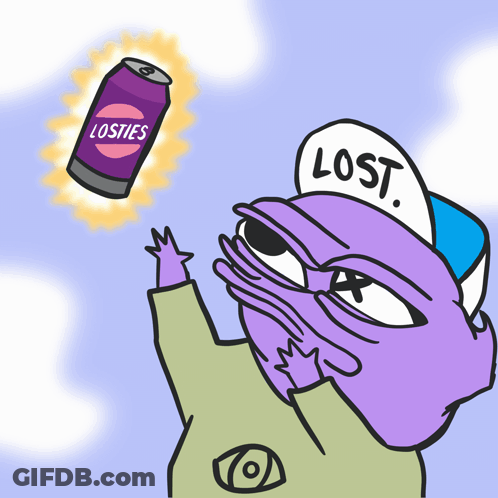 Purple Cartoon Character Wearing White Hat Saying Lost GIF