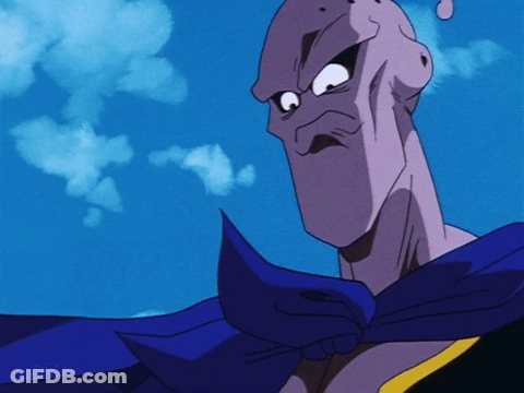 Purple Cartoon Character With Blue Cape GIF