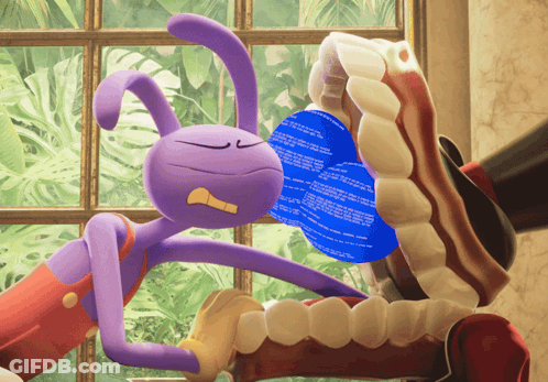Purple Cartoon Character With Blue Item Saying I'm Sorry GIF