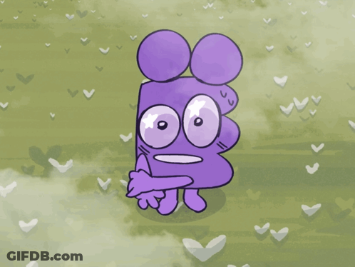 Purple Cartoon Character With Hearts Background GIF