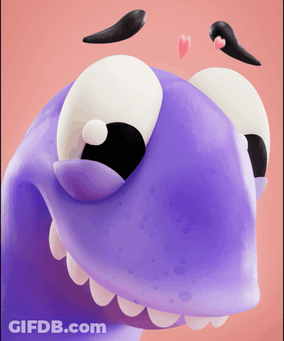 Purple Cartoon Character With Hearts Coming Out Of Mouth GIF