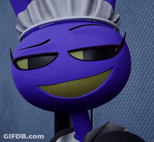 Purple Cartoon Character With Maid Hat Smiling GIF