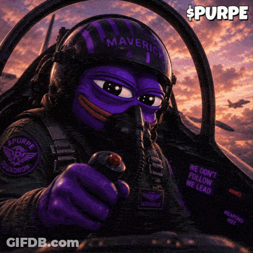 Purple Cartoon Character With Maverick Helmet GIF