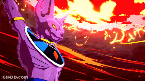 Purple Cartoon Character With Shield On Red Background GIF