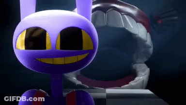 Purple Cartoon Character With Yellow Eyes Before Large Mouth GIF
