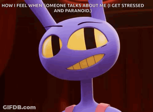 Purple Cartoon Character With Yellow Eyes Paranoid GIF