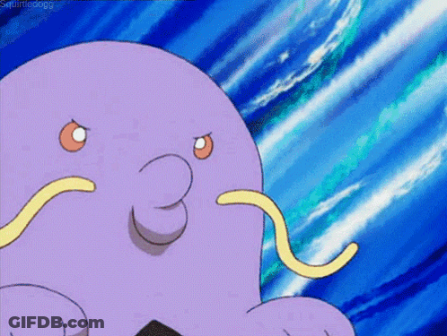 Purple Cartoon Character With Yellow Mustache GIF