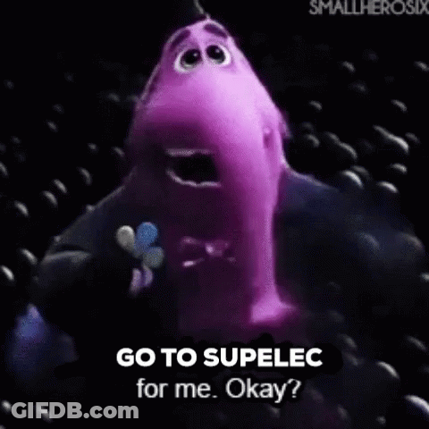Purple Cartoon Holding Flower Saying Go To Supelec For Me Okay GIF