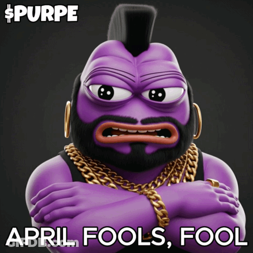 Purple Cartoon Mohawk Gold Chains Says April Fools GIF