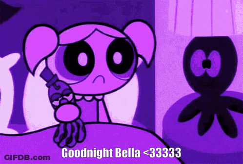 Purple Cartoon Says Goodnight Bella GIF