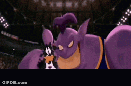 Purple Cartoon Standing Next To Black Cartoon GIF