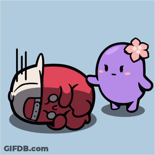Purple Cartoon With Flower Beside Red Cartoon GIF