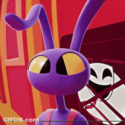 Purple Cartoon With Yellow Eyes On Red Background GIF