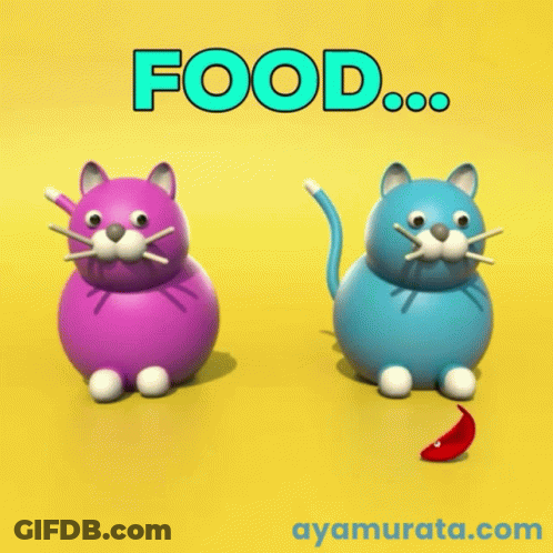 Purple Cat And Blue Cat Standing With Saying Food GIF