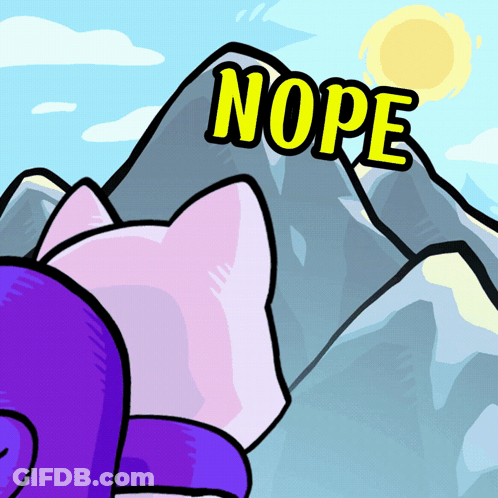 Purple Cat Facing Mountain Saying Nope GIF