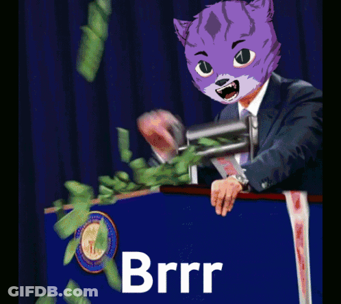 Purple Cat Giving Speech At Podium With Brrr GIF