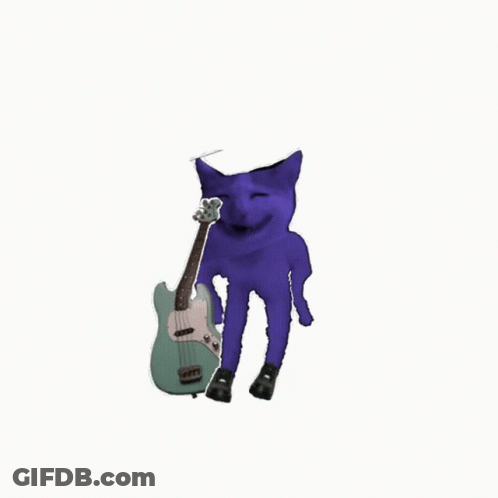 Purple Cat Holding Guitar In Mouth GIF