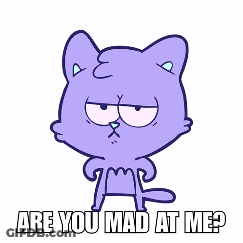 Purple Cat Saying Are You Mad At Me GIF