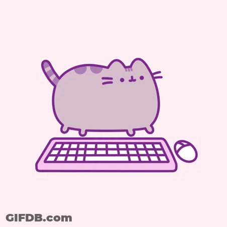 Purple Cat Sitting On Pink Keyboard GIF