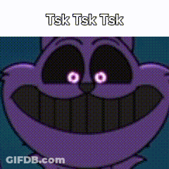 Purple Cat With Glowing Eyes Smiling Tsk Tsk Tsk GIF