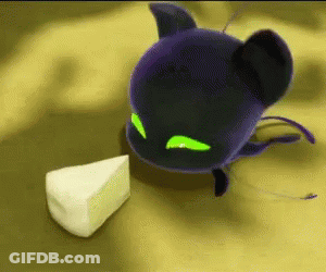 Purple Cat With Green Eyes Eating Cheese GIF