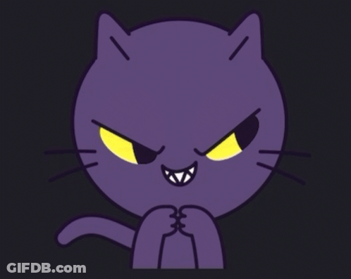 Purple Cat With Yellow Eyes And Teeth GIF