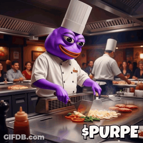 Purple Chef Cooking With Spurpe Sign GIF