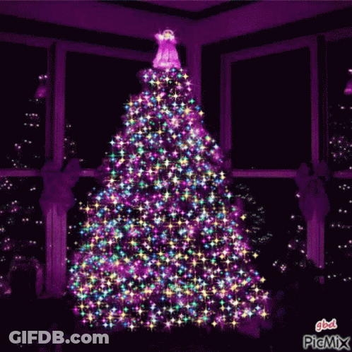 Purple Christmas Tree With White Angel GIF