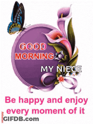 Purple Circle Flowers Butterfly Good Morning My Niece GIF