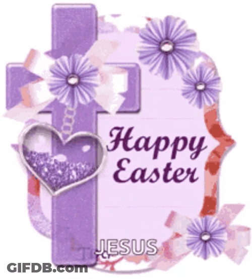 Purple Cross Dangling Heart He Has Risen GIF