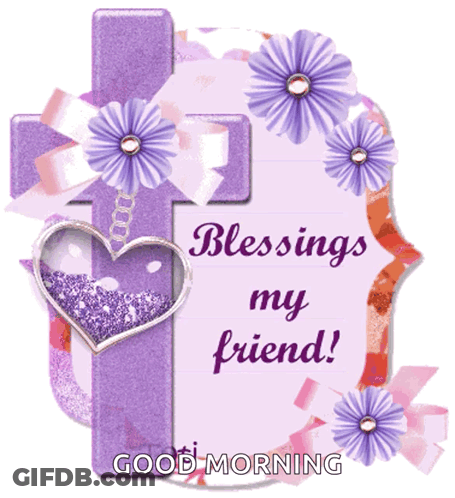 Purple Cross With Flowers Blessings My Friend GIF