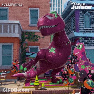 Purple Dinosaur With Green Star On Head GIF