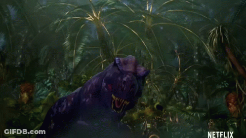 Purple Dinosaur With Trees And Netflix Logo GIF