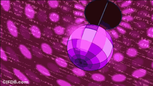 Purple Disco Ball Hanging On String Against Pink Background GIF