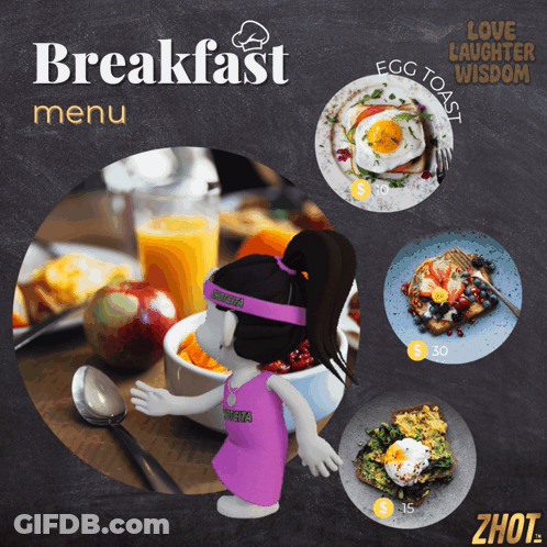 Purple Dress Doll On Breakfast Menu GIF