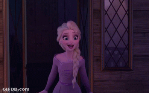 Purple Dressed Elsa From Frozen Standing In Front Of Door GIF