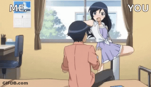 Purple-Dressed Girl Man's Lap Saying Me And You GIF