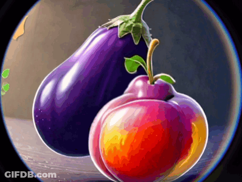 Purple Eggplant And Red Apple GIF