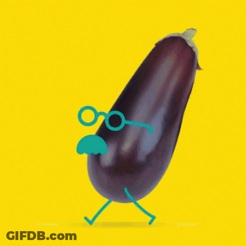 Purple Eggplant And Two Oranges With Faces GIF