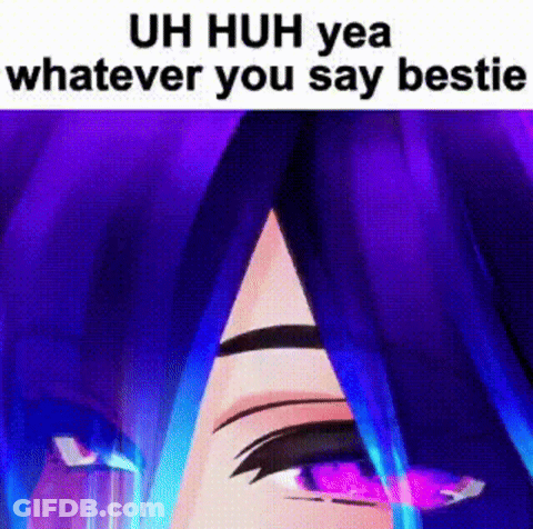 Purple Eyed Person Saying Uh Huh Yea GIF