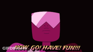 Purple Face Saying Now Go Have Fun GIF