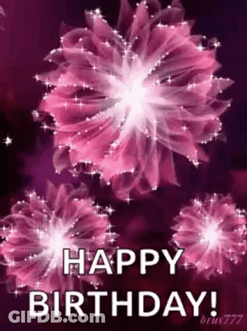 Purple Fireworks Glitter Happy Birthday GIF