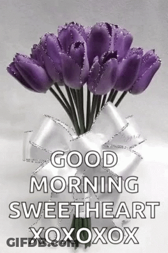 Purple Flower Bouquet With Good Morning GIF