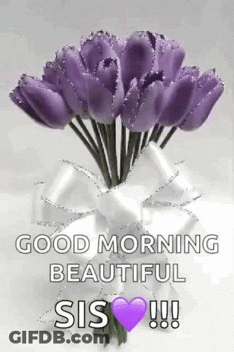 Purple Flower Bouquet With Good Morning Sis GIF